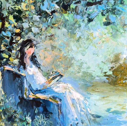 Summer Reading in the garden by Maria Slynko, Painting for Sale on Select