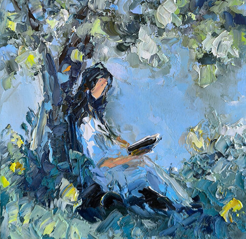 Reading under the tree by Maria Slynko, Painting for Sale on Select