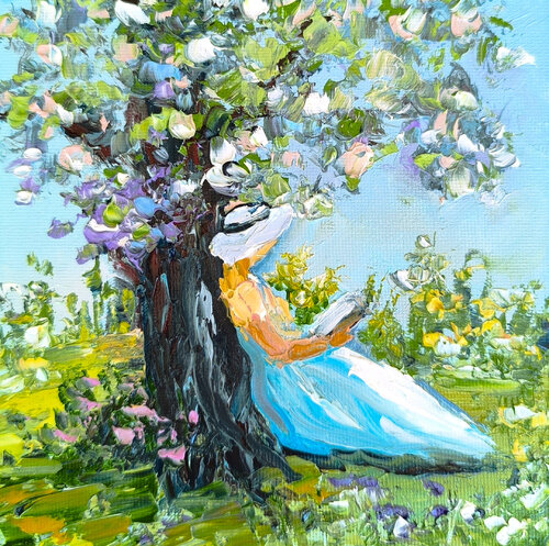 Reading in the Summer Garden. von Maria Slynko, Malerei kaufen auf Select