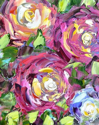 Pink Roses in Bloom von Maria Slynko, Malerei kaufen auf Select