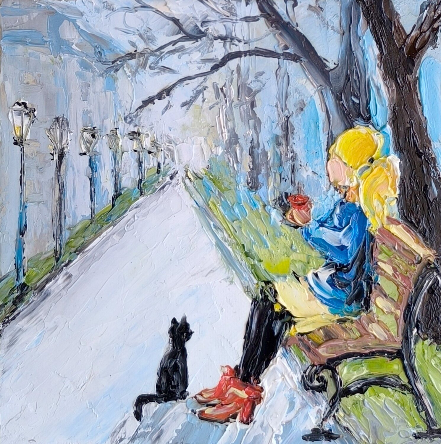 Cat and Girl Maria Slynko Original painting for sale