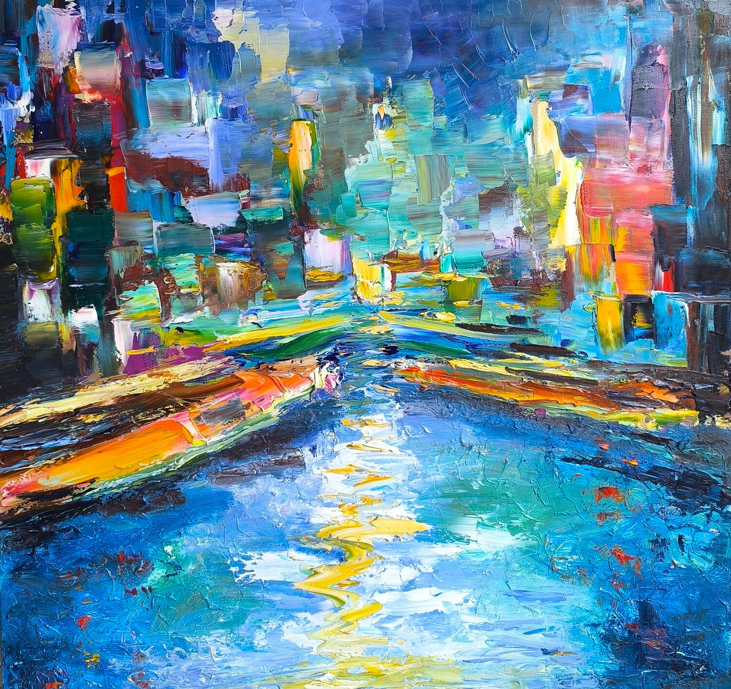 Rhine at Night Maria Slynko Original painting for sale