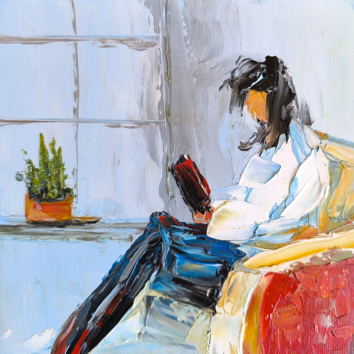 Cozy reading Maria Slynko Original painting for sale