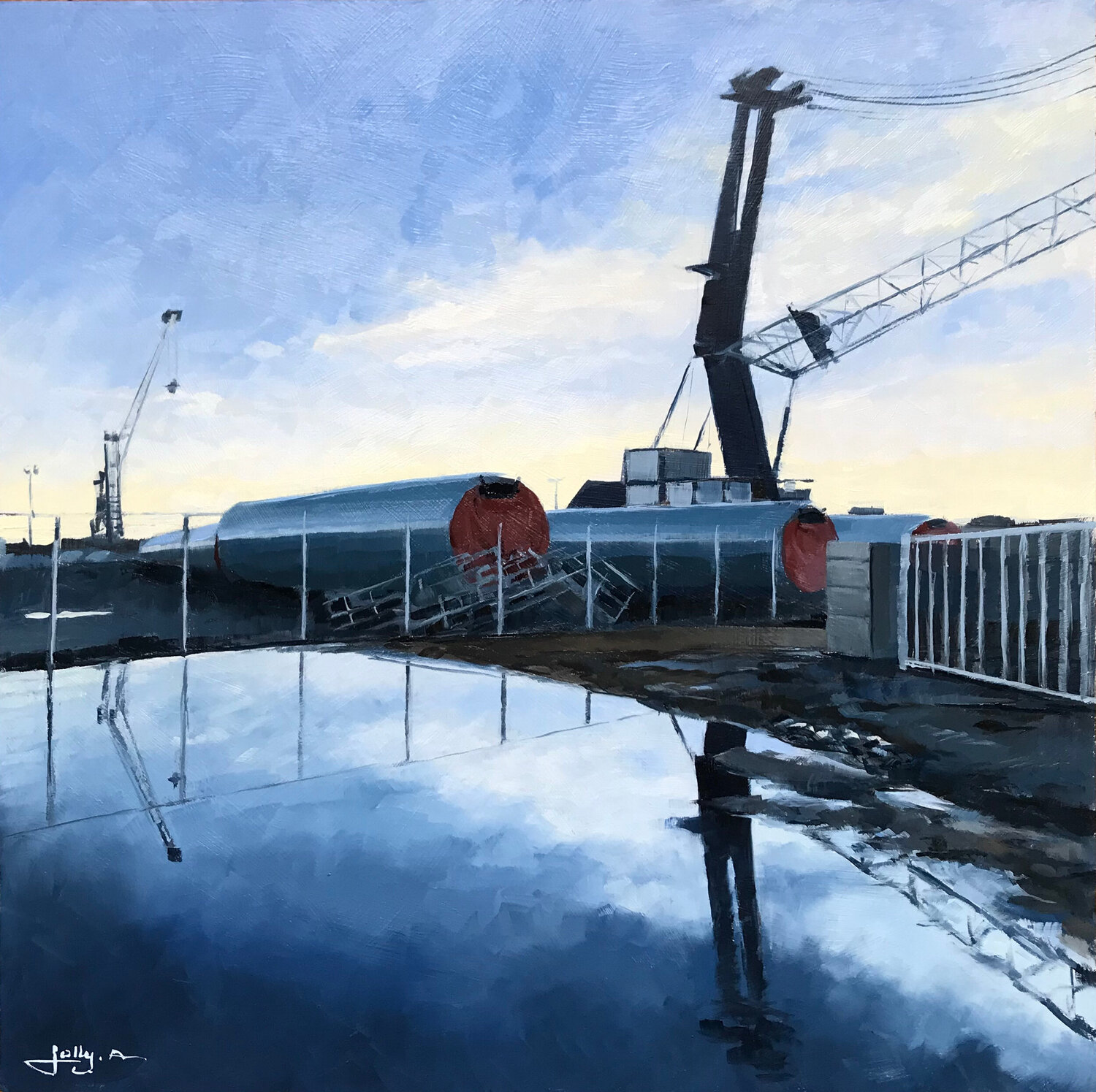 Sur le port / Grue Anne JOLLY Original painting for sale