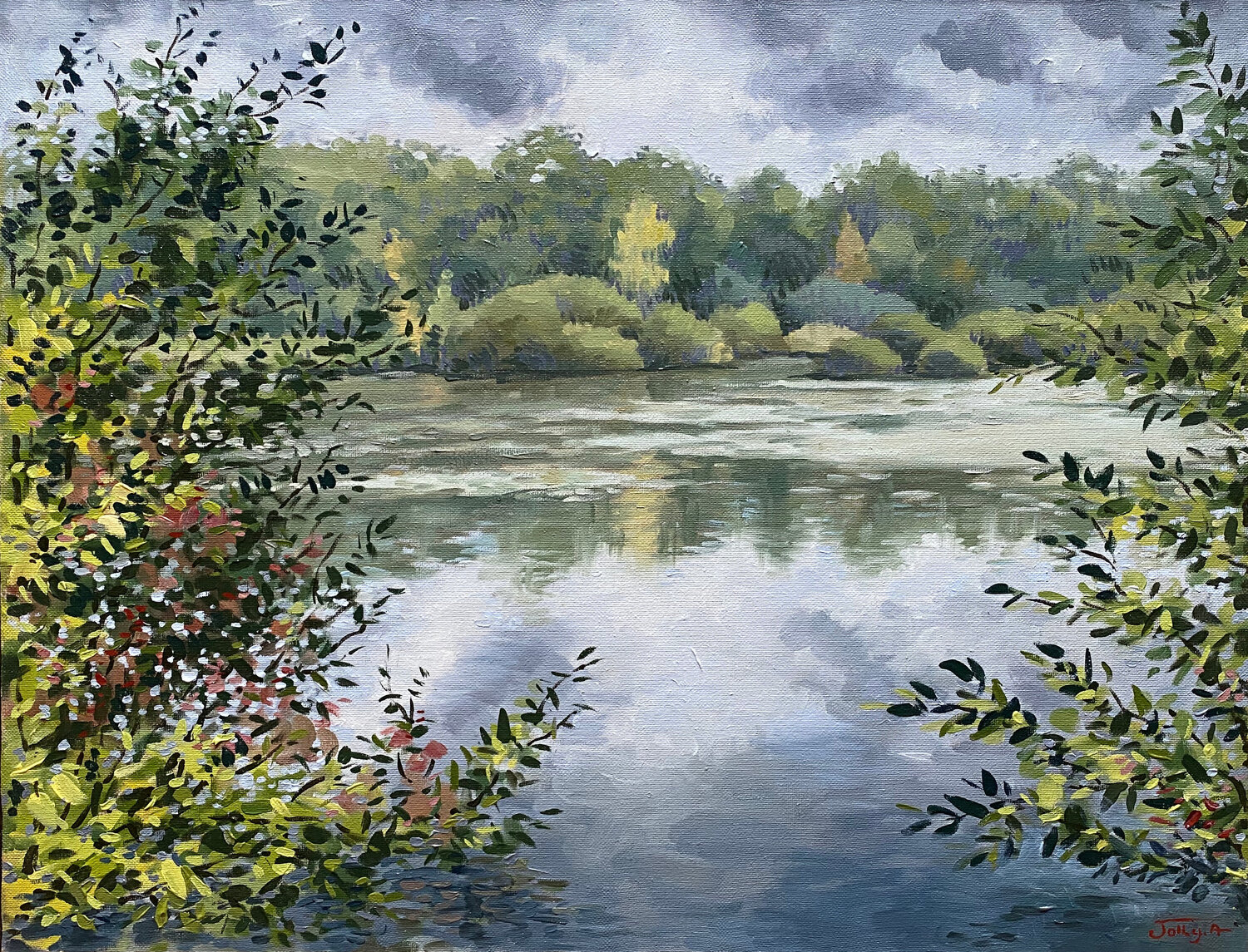L'étang Bruno Anne JOLLY Original painting for sale