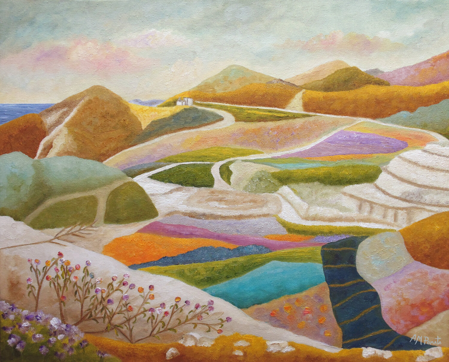 Flowers Sprouting In The Rocky Valley Angeles M. Pomata Original painting for sale