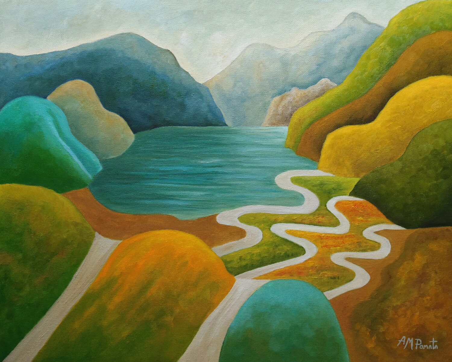 Echoes In The Blue Pond Angeles M. Pomata Original painting for sale