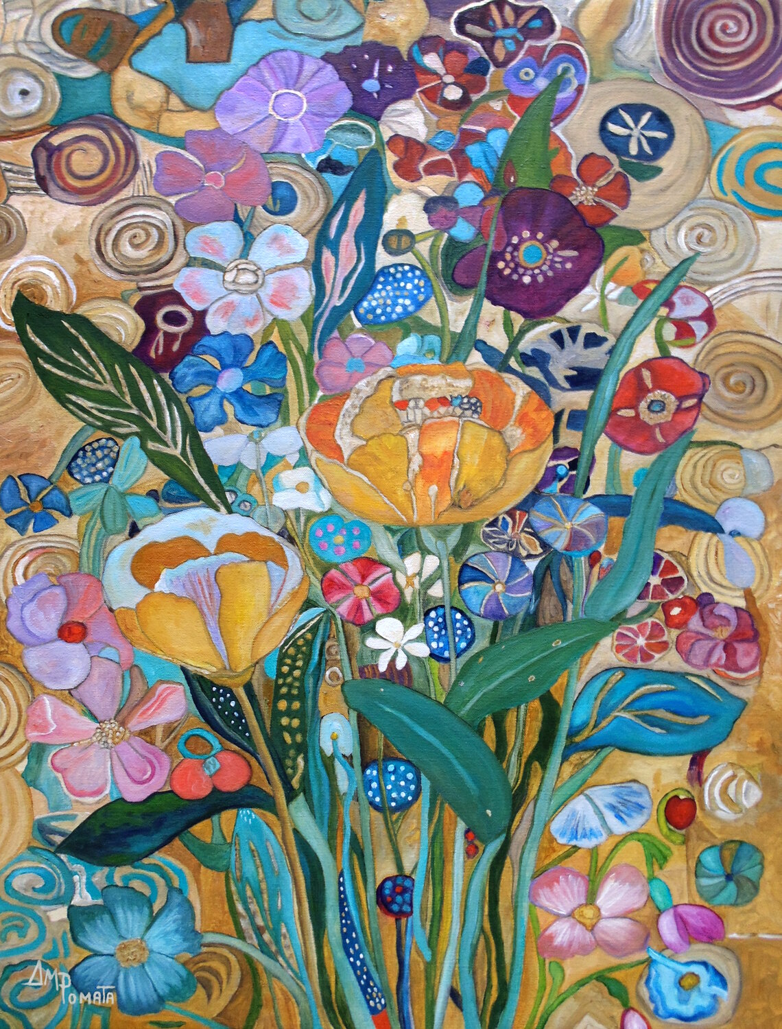 Flower Jewels Angeles M. Pomata Original painting for sale