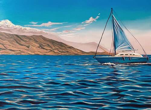 Sailboat, ocean by Elena Dmitrenko, Painting for Sale on Select