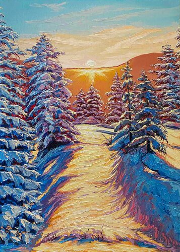 Beauty of Winter morning by Elena Dmitrenko, Painting for Sale on Select