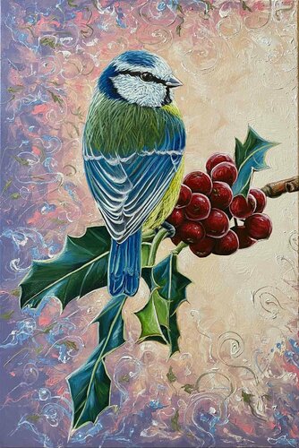 Blue Tit on a Rowan by Elena Dmitrenko, Painting for Sale on Select