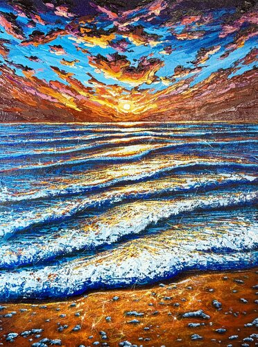 ETERNAL TIDE - BRIGHT SUNSET by Elena Dmitrenko, Painting for Sale on Select
