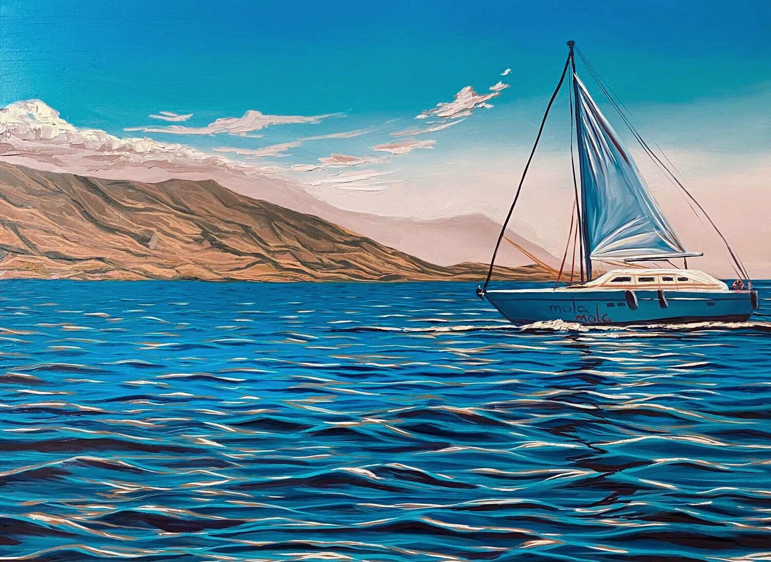 Sailboat, ocean Elena Dmitrenko Original painting for sale
