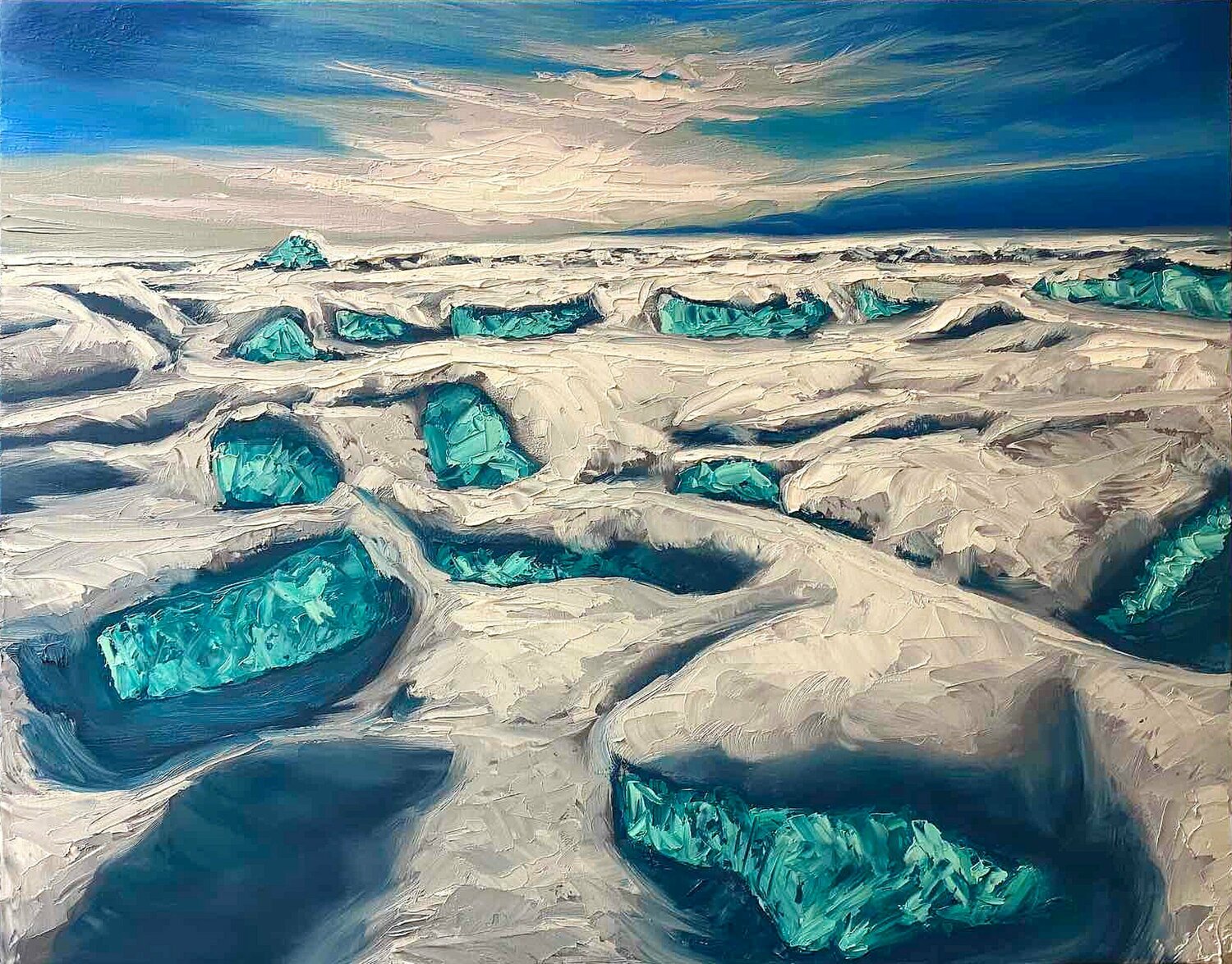 Emerald winter lights. Baikal Elena Dmitrenko Original painting for sale