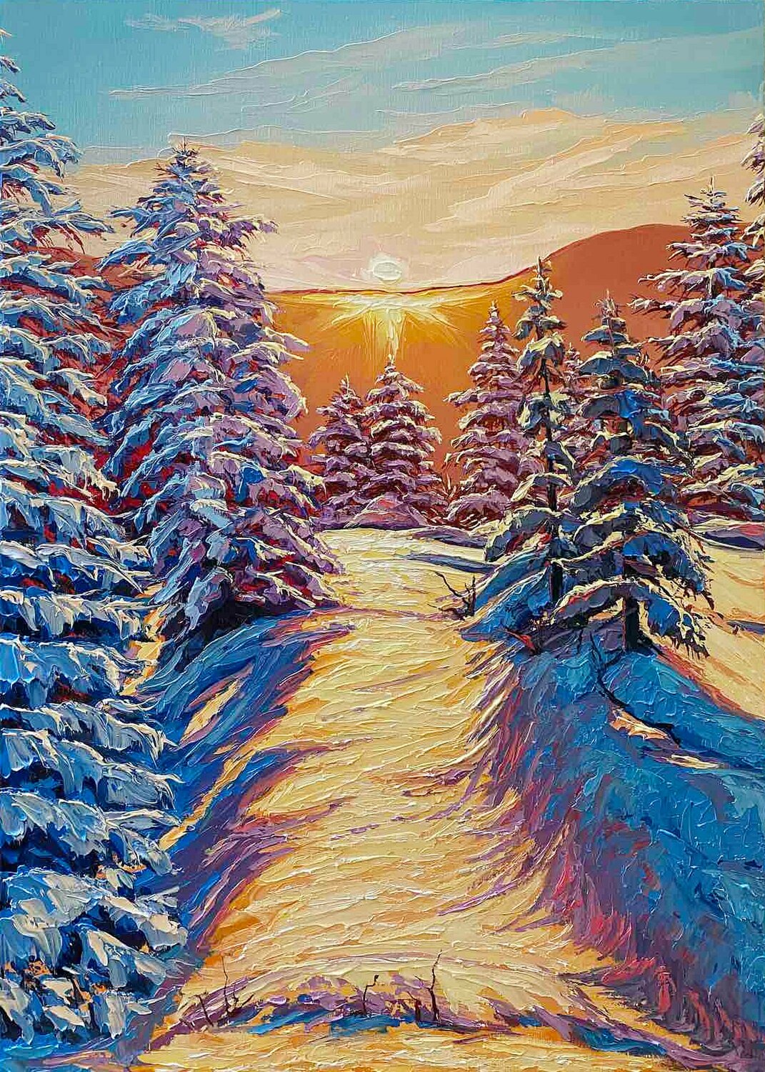 Beauty of Winter morning Elena Dmitrenko Original painting for sale
