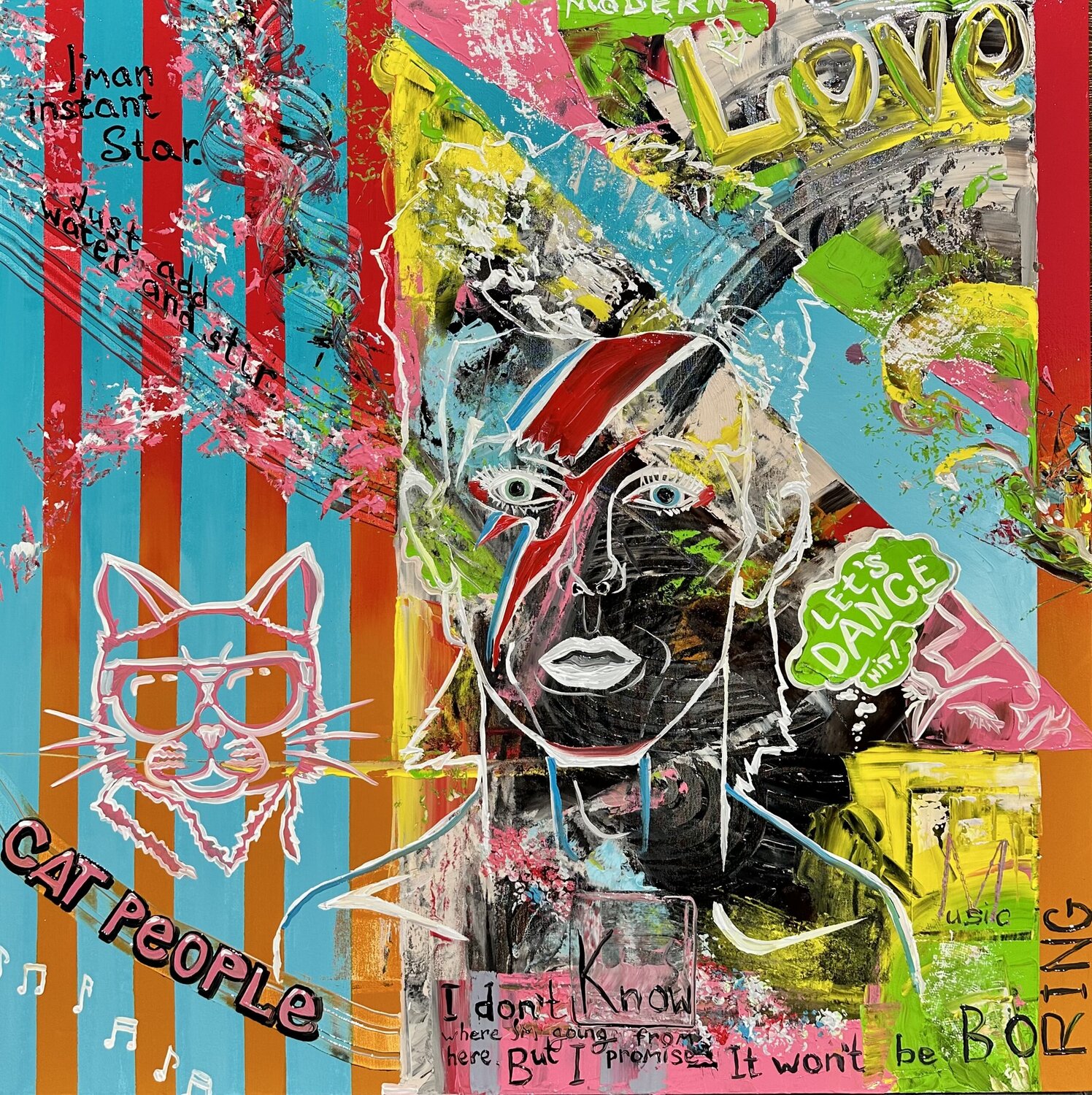 “Let’s Dance, Cat People” - David Bowie portrait Pop Art Elena Dmitrenko Original painting for sale