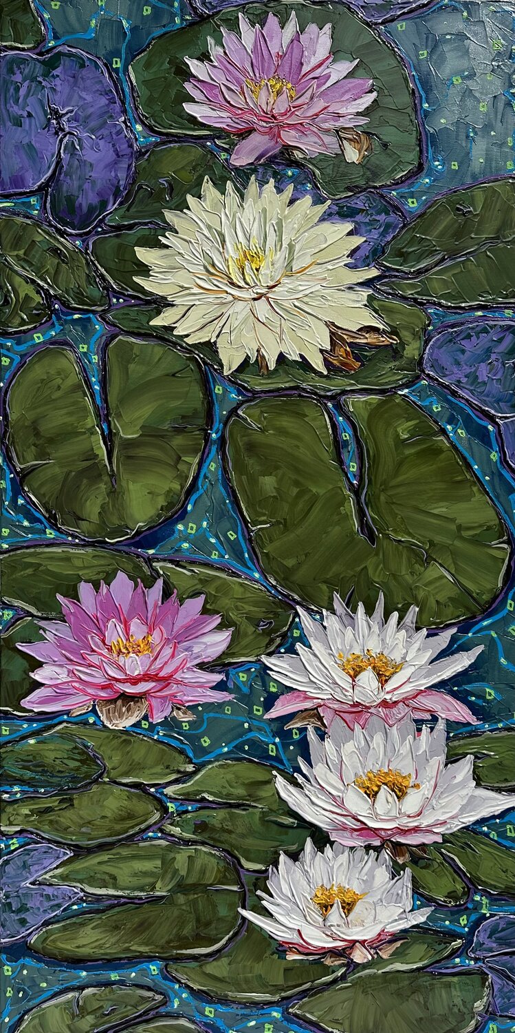 Water lilies symphony Elena Dmitrenko Original painting for sale