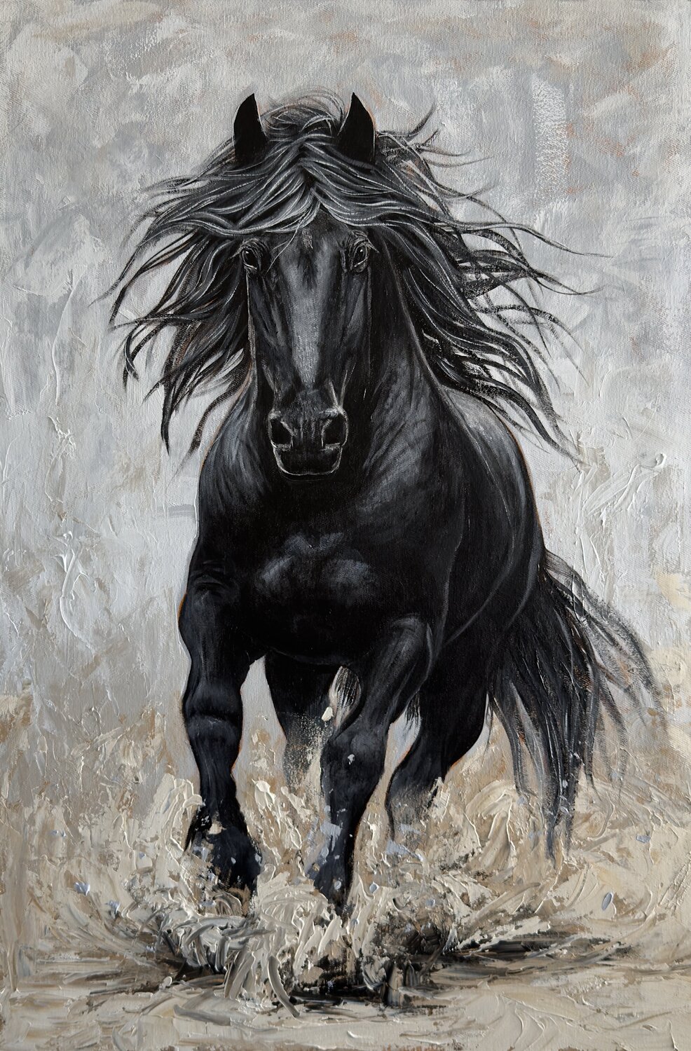 Black Horse Elena Dmitrenko Original painting for sale