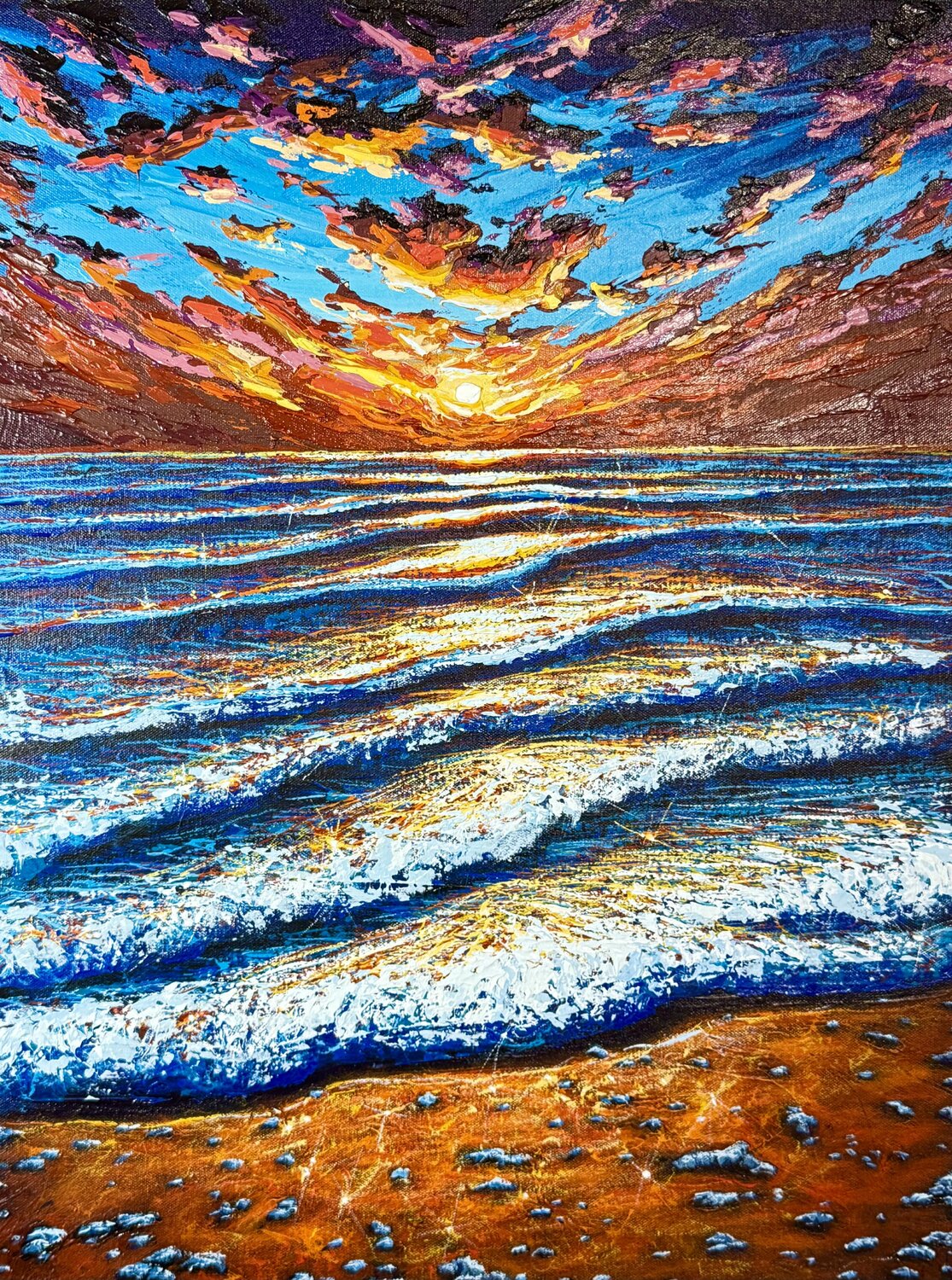 ETERNAL TIDE - BRIGHT SUNSET Elena Dmitrenko Original painting for sale