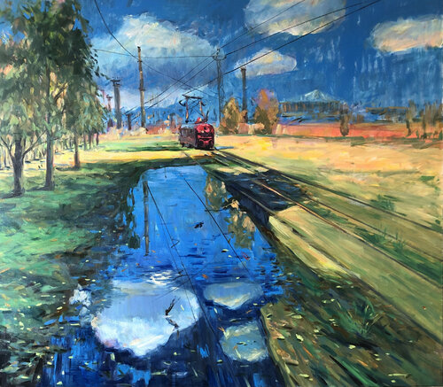 Red tram by Valeriya Tarasenko, Painting for Sale on Select