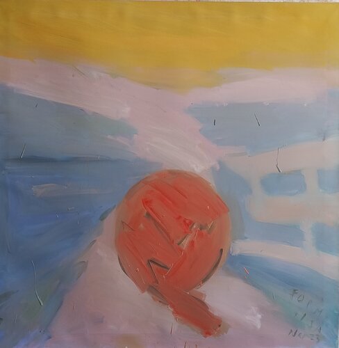 New red soccer ball by Nello Formisano, Painting for Sale on Select