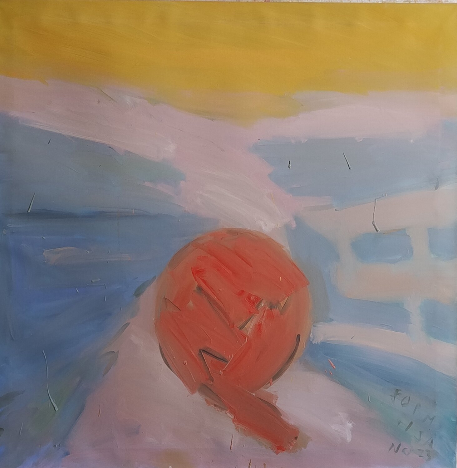 New red soccer ball Nello Formisano Original painting for sale
