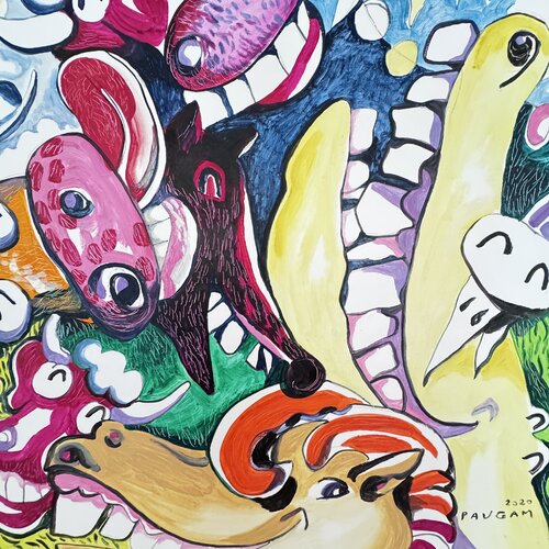 Les lèche - lunes heureux by Daniel PAUGAM, Painting for Sale on Select