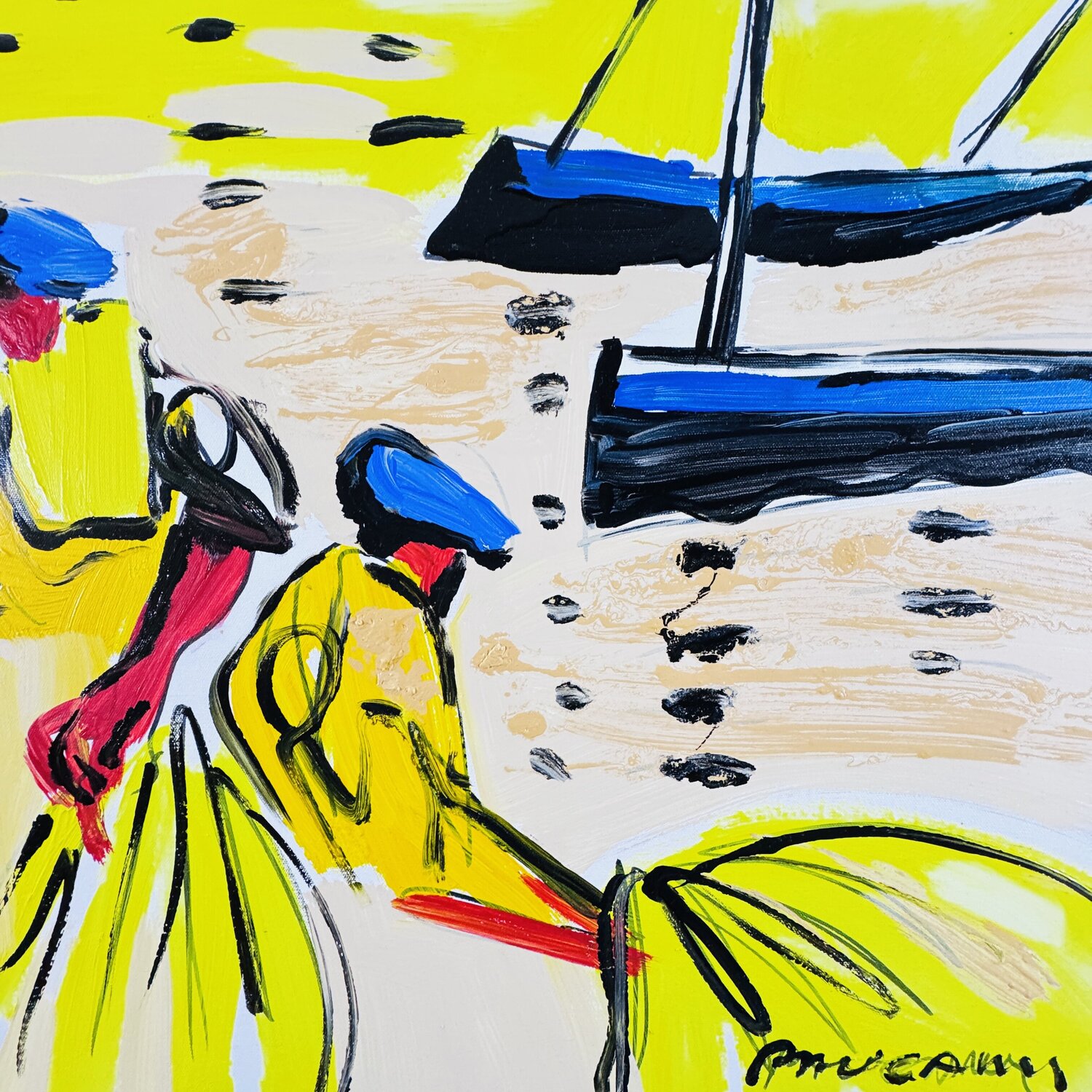 Les caseyeurs jaunes Daniel PAUGAM Original painting for sale
