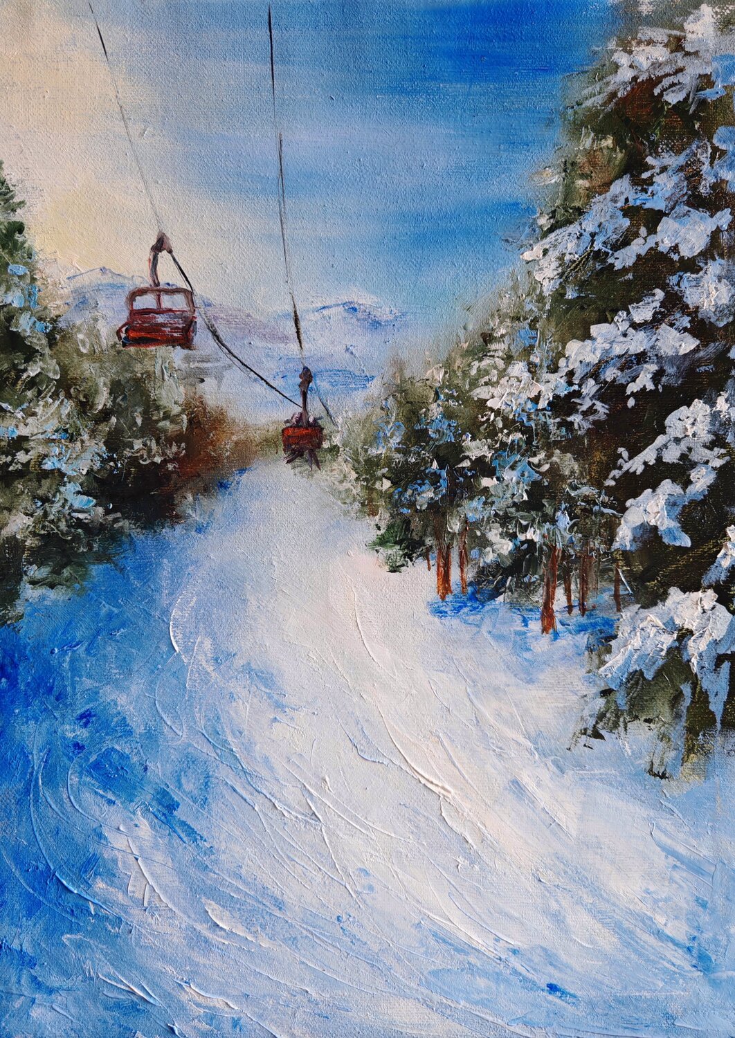 Morning on the ski slope Galina Kolomenskaya Original painting for sale