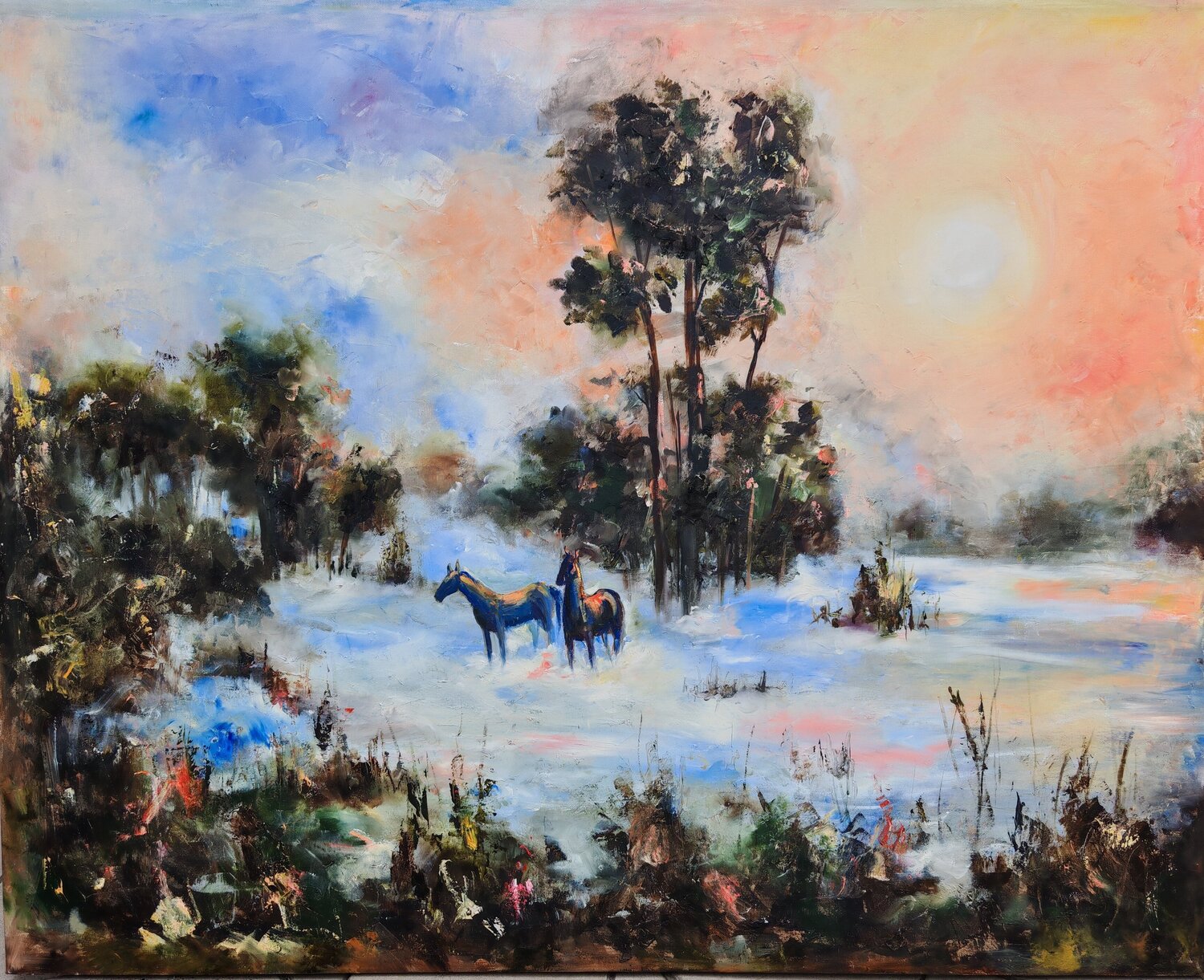 Fog and Horses Galina Kolomenskaya Original painting for sale