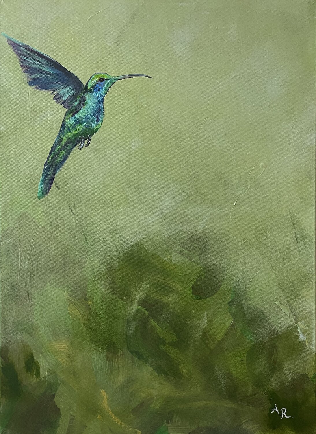 Kolibri im grünen Ajten Ramadani Original painting for sale
