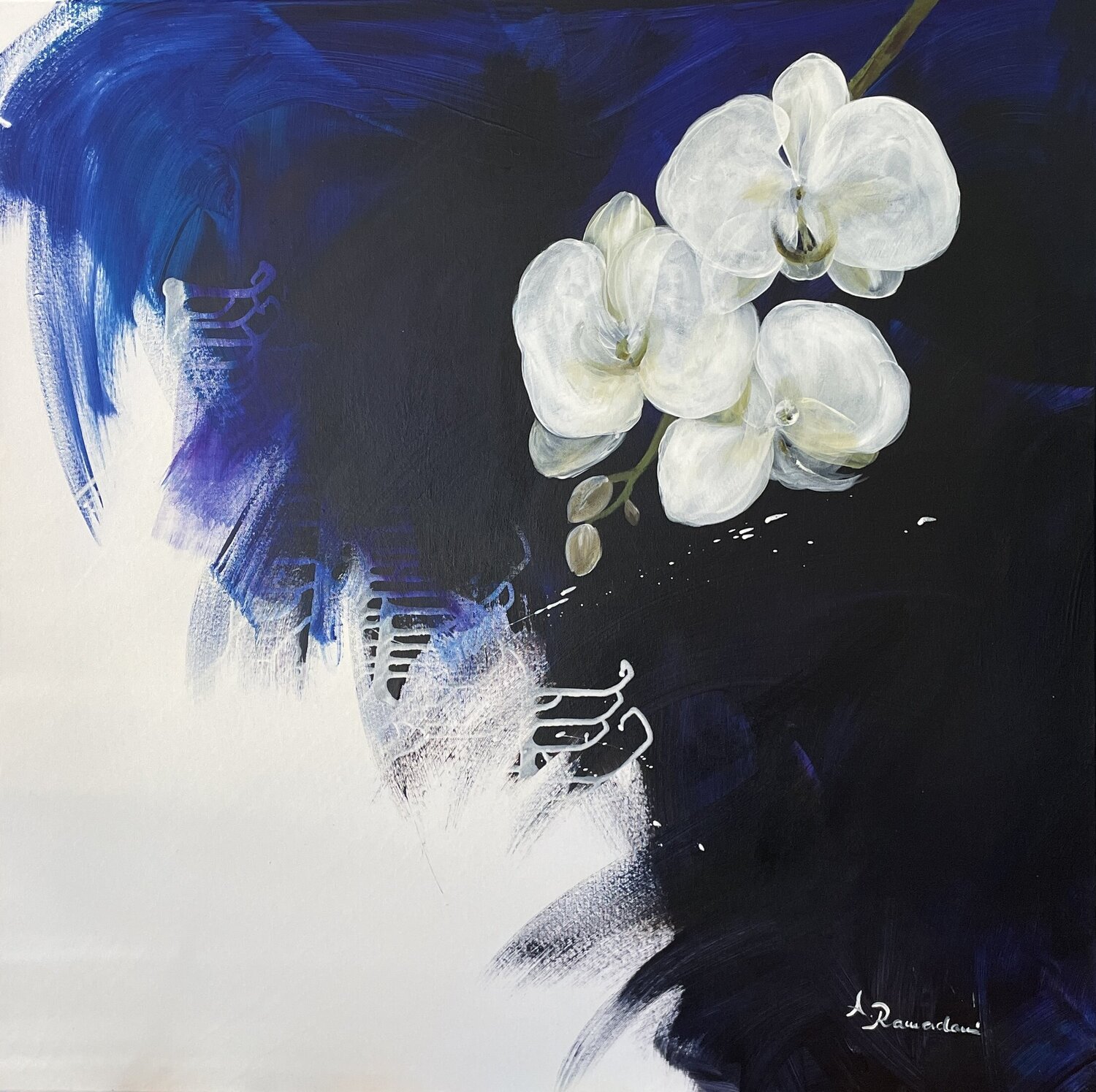 Weiße Orchidee Ajten Ramadani Original painting for sale