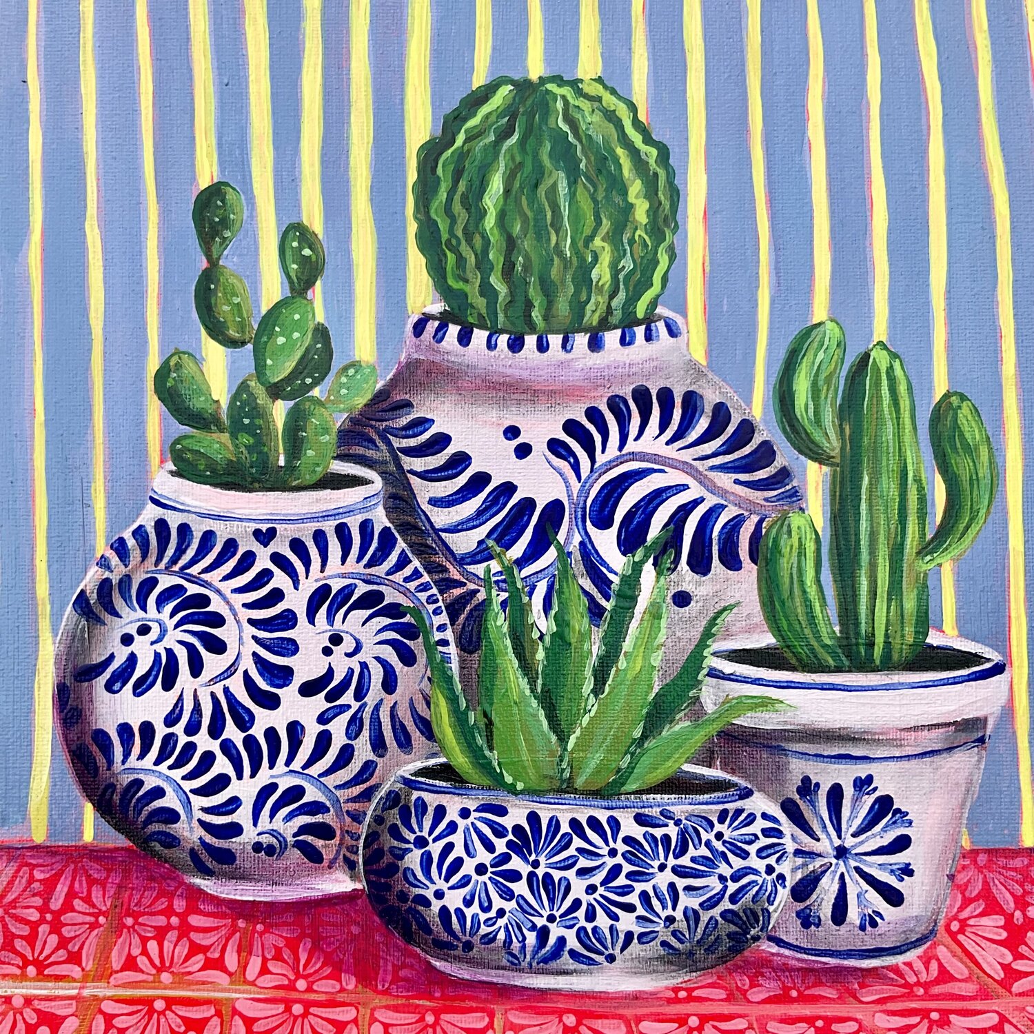 Mini cactus Ceci Loel Original painting for sale