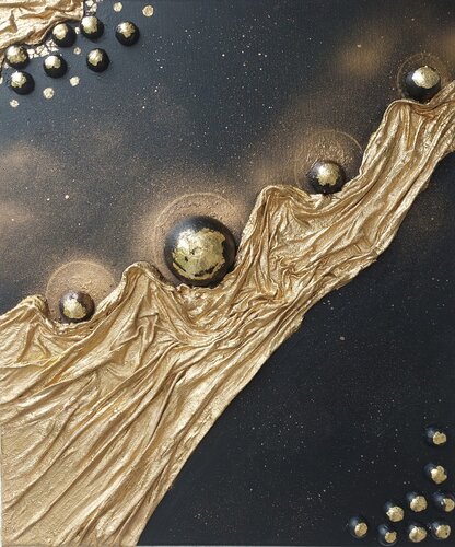 3D Abstrakt Schwarz und Gold by Irene Mitawski, Painting for Sale on Select