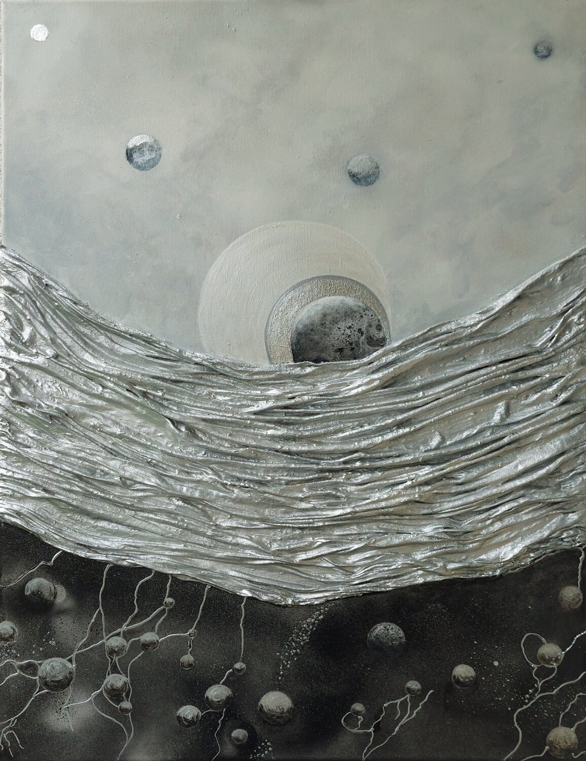 3D Abstrakt Schwarz und Silber Irene Mitawski Original painting for sale
