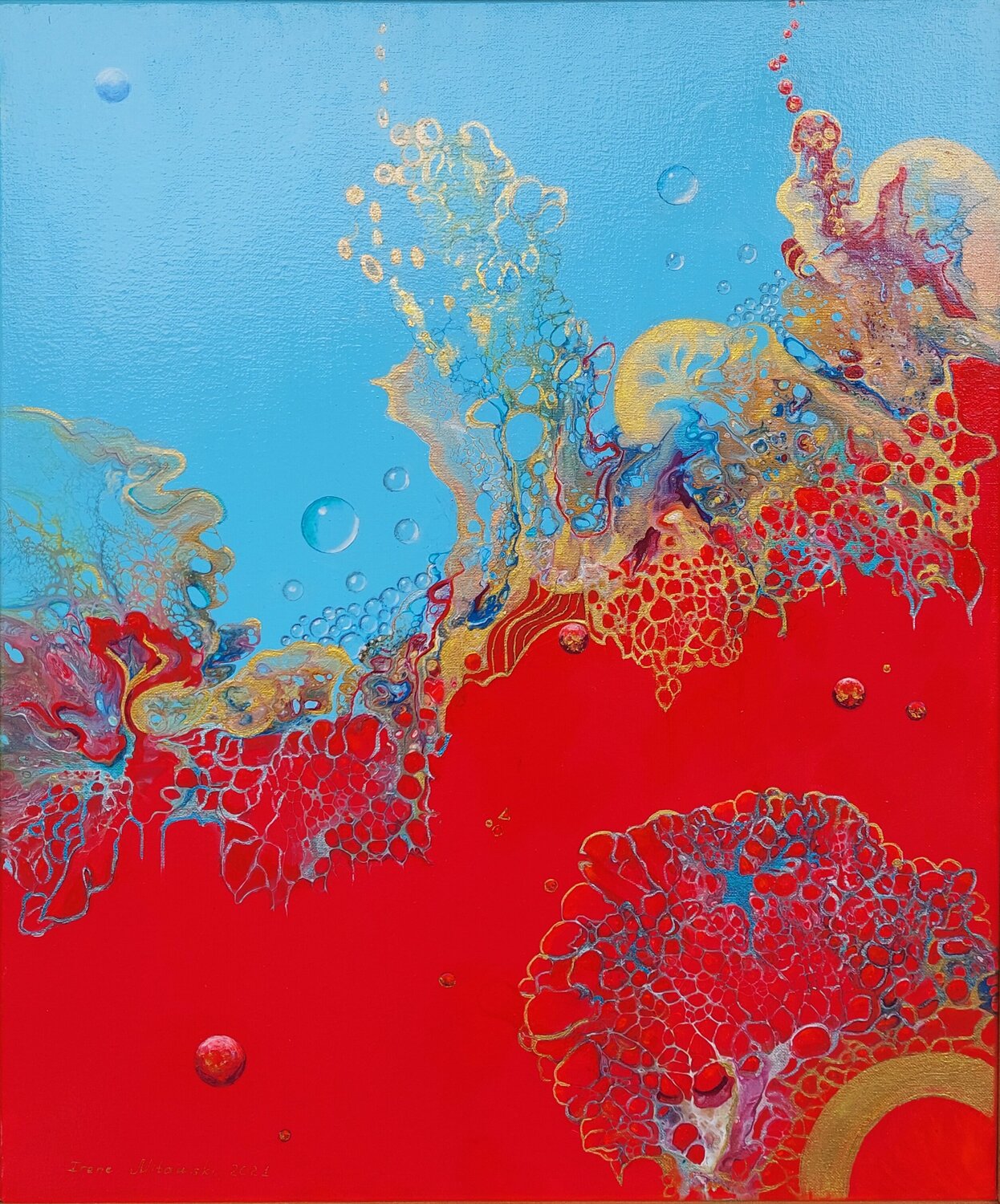 Abstrakt " Rot und blau" Irene Mitawski Original painting for sale