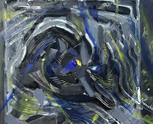 Is the black cat in the black room alive or dead ? by Aleksey Ovsyannikov, Painting for Sale on Select