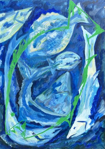 Still life of fish by Aleksey Ovsyannikov, Painting for Sale on Select