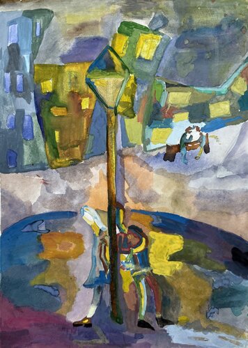 Evening Courtyard Sketch by Aleksey Ovsyannikov, Painting for Sale on Select