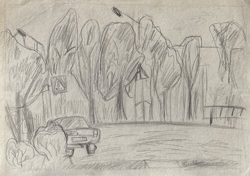 Soligorsk Outskirts Sketch: A Landscape with a Soul" (1999) von Алексей Овсянников, Zeichnungen kaufen auf Select
