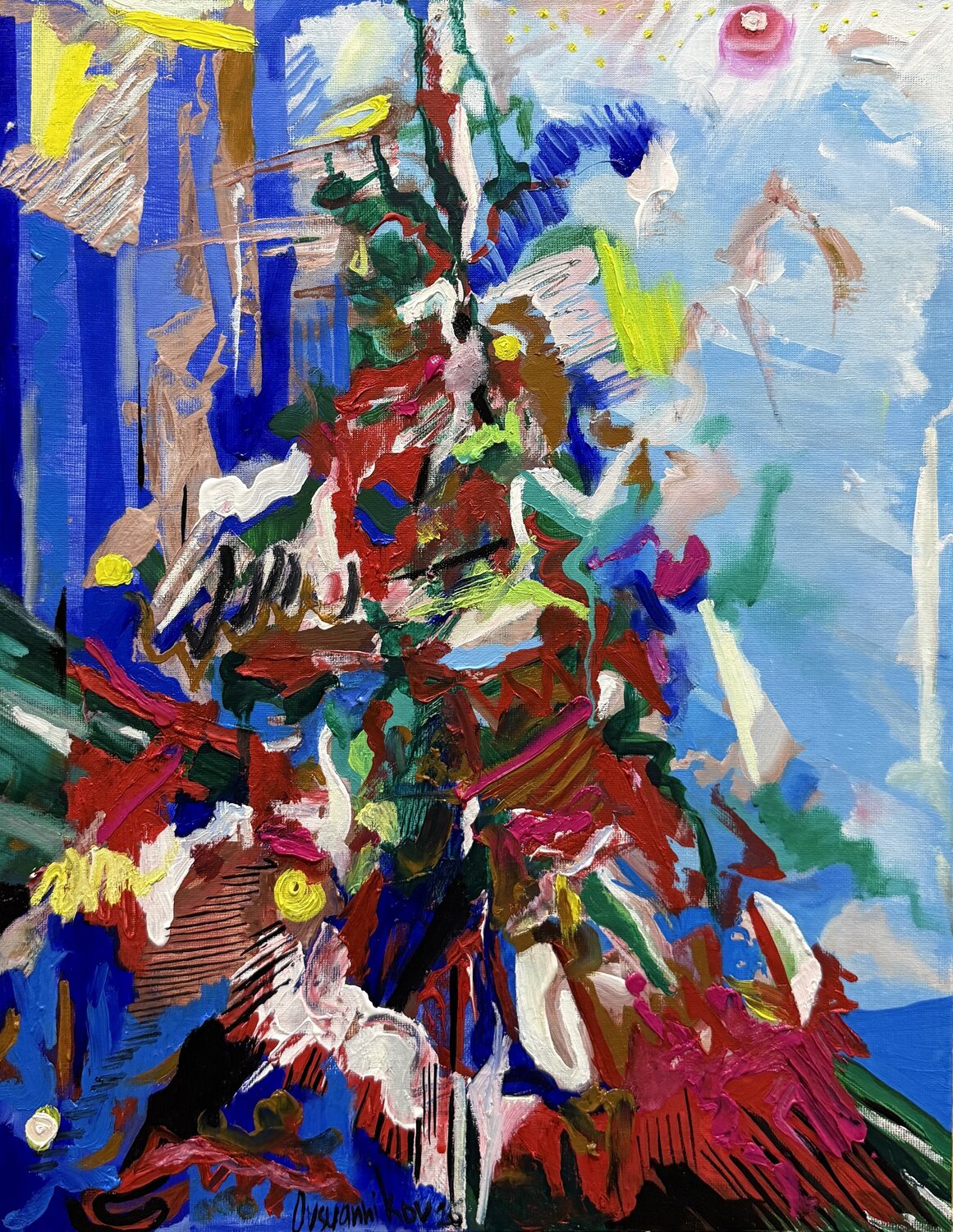 Fir, Night Aleksey Ovsyannikov Original painting for sale