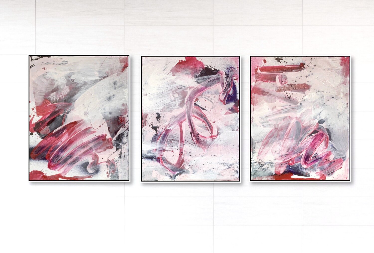 Triptychon in pink Martina Furk Original painting for sale