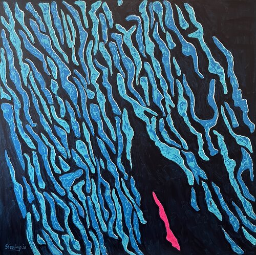 „Bewegung in Pink und Blau“ by Reiner Stening, Painting for Sale on Select