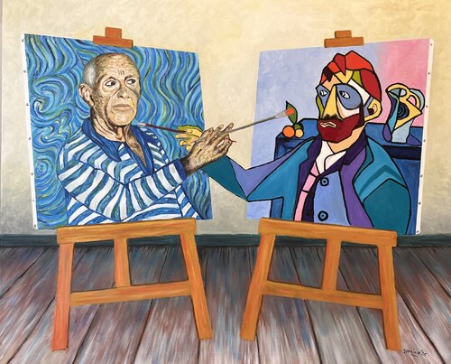 „Duell der Maler“ by Reiner Stening, Painting for Sale on Select