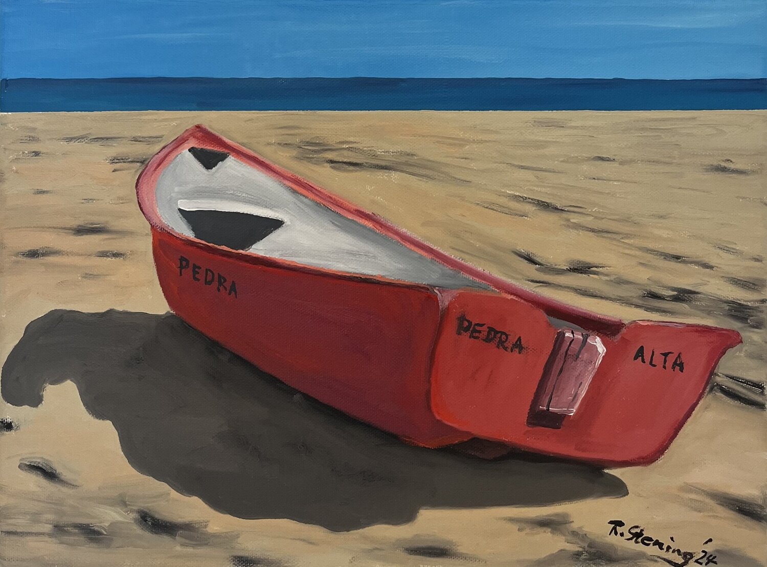 Boot am Strand Reiner Stening Original painting for sale