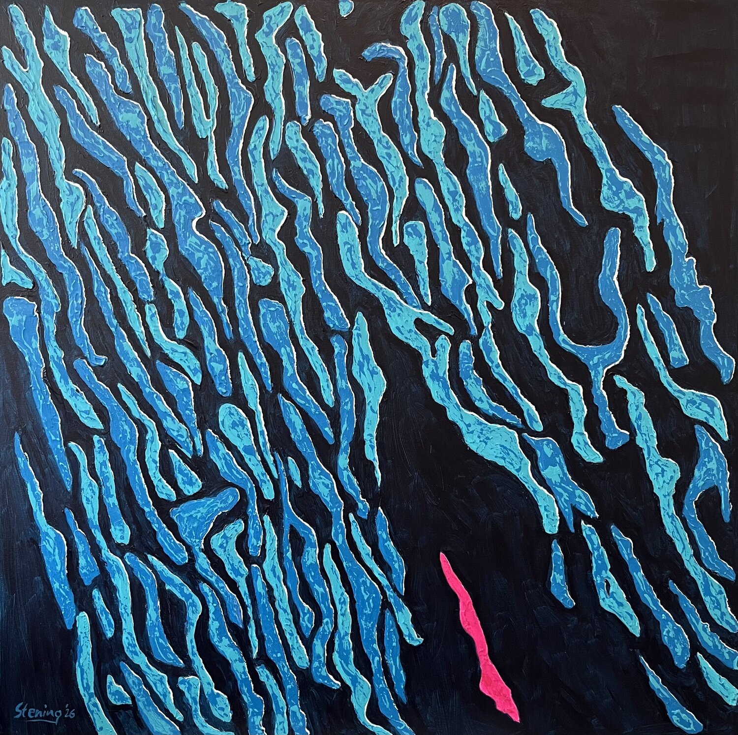 „Bewegung in Pink und Blau“ Reiner Stening Original painting for sale