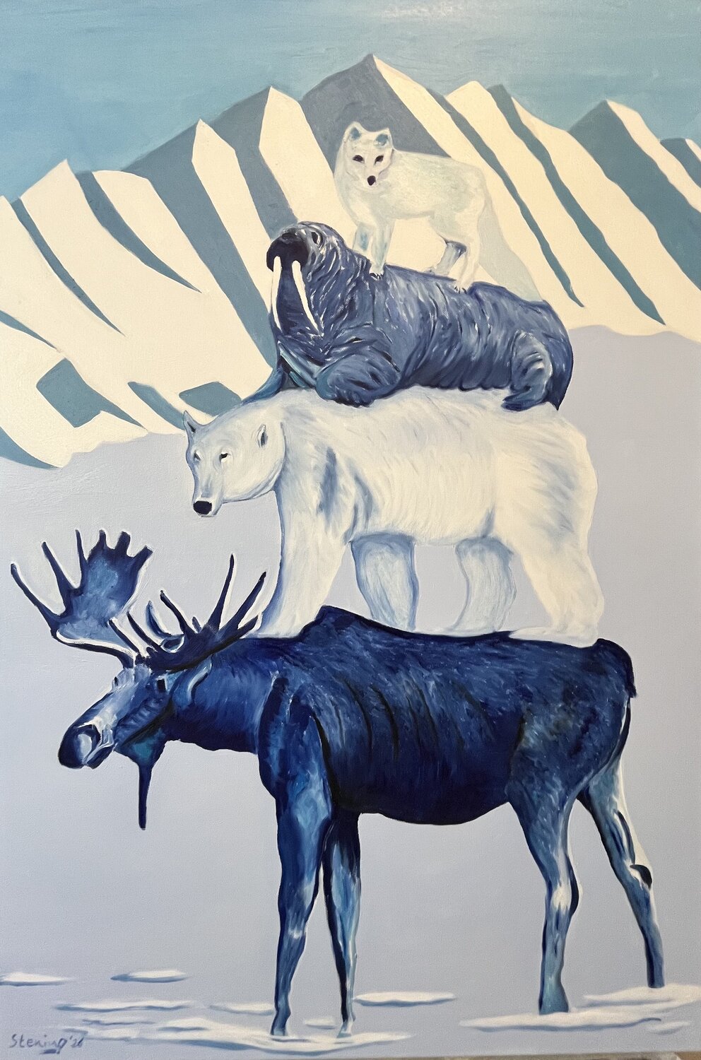 „Wildwechsel 10 - Spitzbergener Stadtmusikanten“ Reiner Stening Original painting for sale
