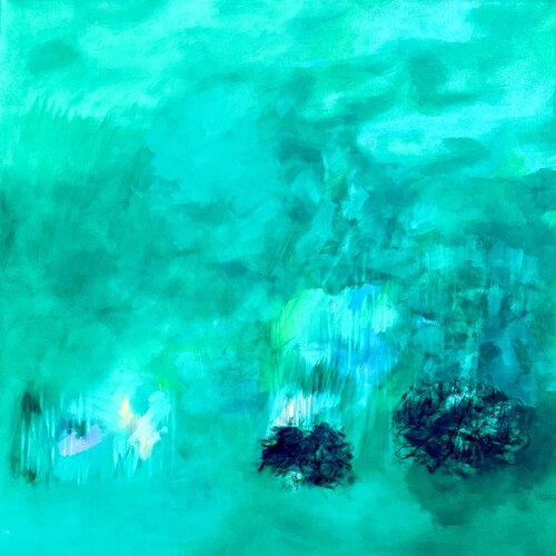 GREEN EYES blossom yellow by Sabine Hemming, Painting for Sale on Select