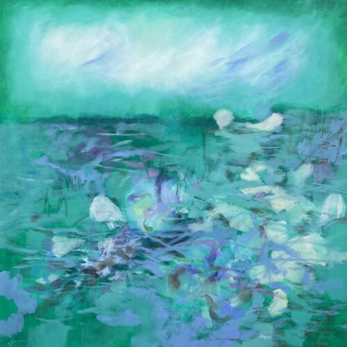 GREEN EYES at the waters edge by Sabine Hemming, Painting for Sale on Select