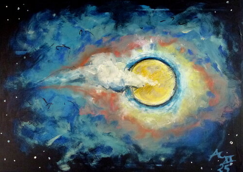 Vollmond mit Wolken by Johann Acher, Painting for Sale on Select
